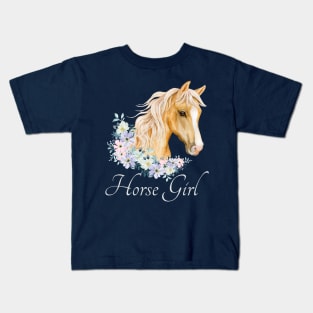 Lispe Horse Girl Equestrian Western Portrait Kids T-Shirt